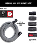 Pro Grade Wet Dry Vacuum Hose Attachment Kit 1.875 Inch Diameter Locking Hose with Adapters for Industrial Grade Cleaning