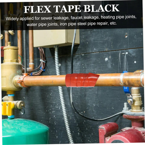 Red waterproof sealant tape wrapped around pipe, visible as Waterproof Sealant Tape 1.5 Inch Flexible Rubberized Repair Tape For Pipes And Buckets Heavy Duty Leak Stopper For Outdoor Use And Home Repairs Go To Flexible Water Leak Sealing Wrap You Can Rely On