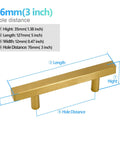 Gold Stainless Steel Cabinet Pulls Square Drawer Handles Set Of 2 127 Mm Long 12 Mm Wide 35 Mm High With 76 Mm 3 Inch Hole Centers