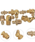 60-Piece Grease Fitting Assortment Kit With 1/4-28 SAE-LT Copper Threaded Lubrication Nozzles, brass fittings on white background