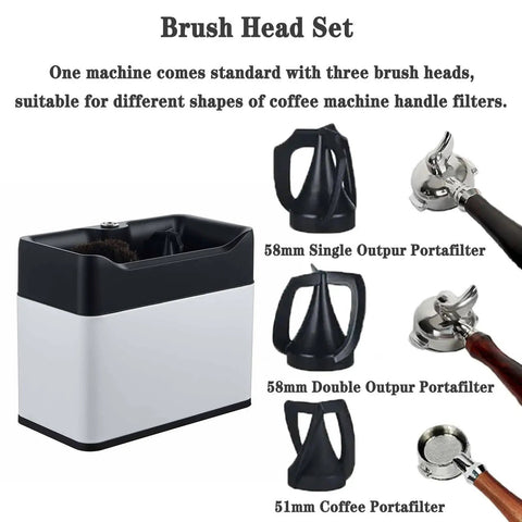 Electric Portafilter Cleaner Slaps Coffee Grounds Out Of Your Filter Effortlessly, Knock Box with 58mm and 51mm brush heads.