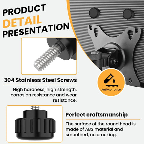 Knurled M4 Thumb Screws 10 Mm Thread Black Round Clamping Screws Stainless Steel With 14 Mm Head Diameter for Machinery