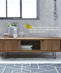 Minimalist wooden TV stand supported by 8 Inch Solid Steel Furniture Legs Set Of 4 Matte Black Finish For DIY Makeovers