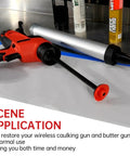 44-70-0375 20 Oz Sausage Barrel Replacement Plunger Screw Kit next to cordless caulking gun and grease gun