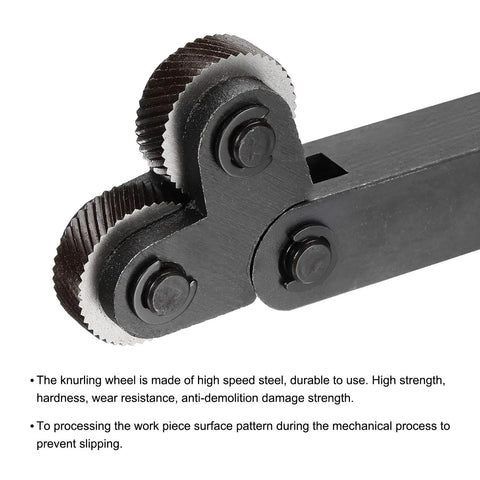 Close-up of 2 Pack 26x8x8mm Knurling Wheel Kit With 1.5mm Pitch Diamond Wheel Linear Knurl, HSS, mounted on tool holder