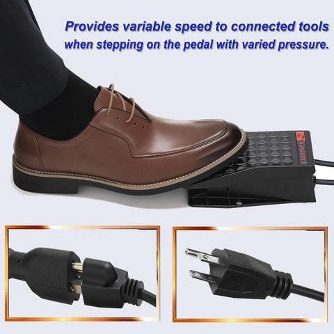 Foot Pedal Speed Controller For Rotary Tools And Flex Shaft Motors, Variable Speed Switch With North American Plug, Easy On Demand Power For Electric Grinders, Saws, And Stationary Tools. Shoe on pedal