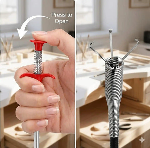 Extra Long 35 Inch Flexible Drain Clog Remover With 4 Prong Grabber Claw Hair Catcher, Heavy Duty Spring Reacher For Kitchen Sink And Bathroom Tub, Reaches Deep Pipes To Grab Hair Debris And Dropped Items