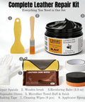 Complete leather repair kit with Leather Recoloring Balm 3.53 Oz Quick Dry Repair Cream for car seats and couches.