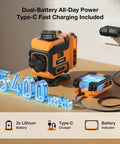Self Leveling 4x360 Green Cross Line Laser Level With Tripod Mount For Real Deal Room Layout, Dual 360 Degree Horizontal And Vertical Lines, Quick Alignment For Walls Floors Ceilings And DIY Projects. 5400mAh battery and Type-C charger
