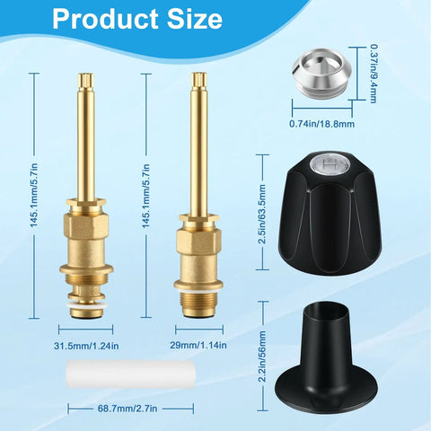 Product dimensions of Matte Black Shower Knob 3 Piece Replacement Kit With Stems And Flange Base For 3 Handle Tub And Shower Faucets, Leak Fix