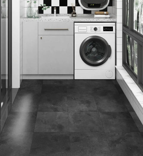 Laundry room with Retro Peel And Stick Floor Tiles 16 Pack 12x12 Inch Vinyl Concrete Gray Waterproof Floor Tiles