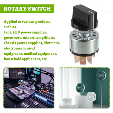 Four Position Three Speed Rotary Switch With Knob And Terminals For Fan Or Heater Control 12A 250V 16A 125V