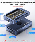 Heavy Duty Dual Bay M.2 Nvme Ssd Enclosure Featuring Quiet Cooling Fan And Lightning Fast 40Gbps Usb C Speeds, top view with ports labeled.