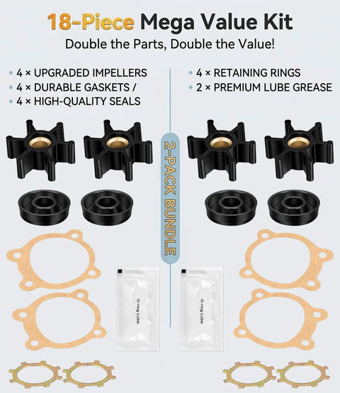 2-Pack Utility Pump Repair Kit For 1/10 HP And 1/12 HP Transfer Pumps with XNBR Impellers and Brass Hubs components shown