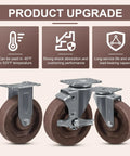 Heavy Duty 5 Inch High Temp Caster Wheels Rock Solid Heat Resistant Nylon Roller Set Of Four featuring dual wheels for stability and strong load-bearing.