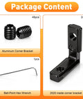 24 Piece Heavy Duty Inside L Shape Connector Kit For 2020 Aluminum Extrusion Frame Hardware showing black aluminum corner brackets and hex wrench.