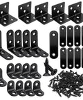 96Pcs Black Stainless Steel L Corner Brackets And Flat Mending Plates Set For Wood Repair And Furniture Fixes, screws included