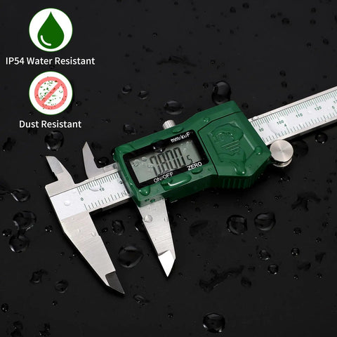 IP54 6 Inch Digital Caliper with Built Tough Stainless Steel, Easy Inch Millimeter and Fraction Switch on wet surface