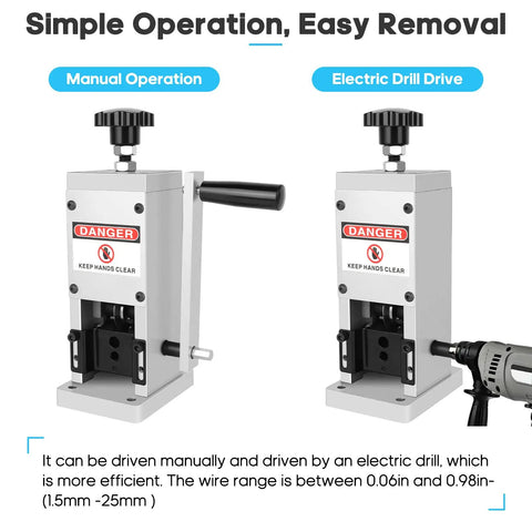 Heavy Duty Wire Stripping Machine for Scrap Copper Wiring, 1.5 to 25 mm Cable Range, Manual Crank and Electric Drill Use