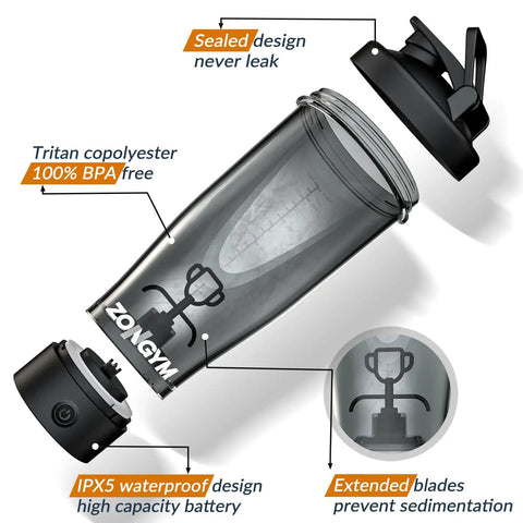 Diagram of a 24 Ounce USB Rechargeable Protein Shaker Bottle With BPA Free Tritan Cup For Protein Shakes And Smoothies Ideal For Gym Travel