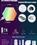 Diagram of Dope Hexagon LED Lights For Gaming Room Decor 8 Pack With App Control and Remote RGB Modular Panels