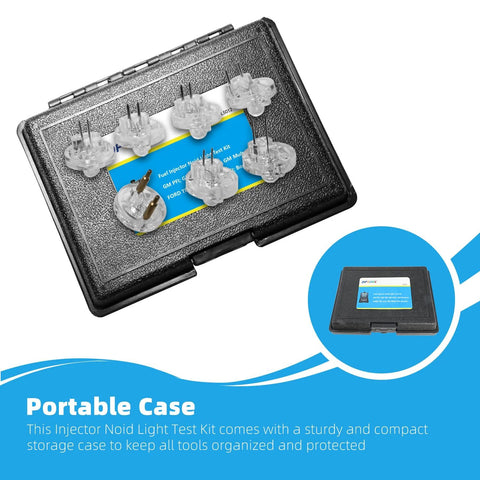 DPTOOL Fuel Injector Noid Light Test Kit with multiple clear noid lights in a black carrying case