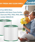 True HEPA Replacement Filter For Tower Purifier Pure Cool Link TP01 TP02 TP03 AM11 BP01 2 pack next to mother and child