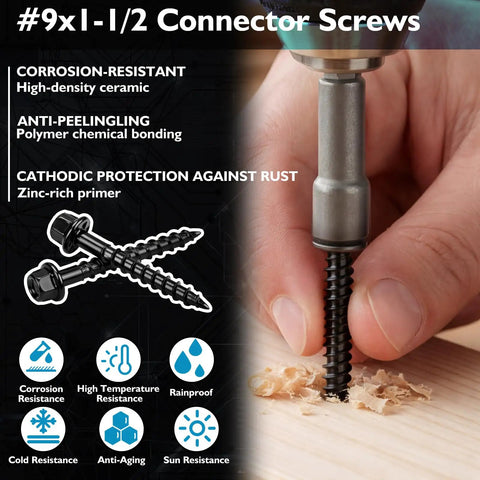 Image of Heavy Duty Galvanized Connector Screws For Joist Hangers In Bulk Size Nine By 1-1/2 Inch in use, showcasing anti-peeling and rust protection.