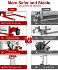 Premium 400 Pound Capacity Manual Material Lift Winch Stacker features wider legs and safer design compared to competitors.
