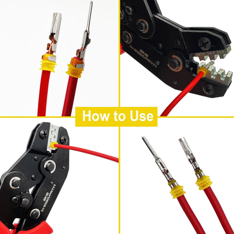 Ratcheting Wire Crimping Tool With Open Barrel Terminal Connectors For 20 To 14 AWG Pro Grade Crimping Pliers in use