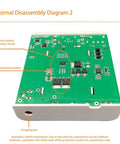 Internal diagram of No Sweat Tool Free DC5521 Battery Enclosure showing lithium battery circuitry and activation button.