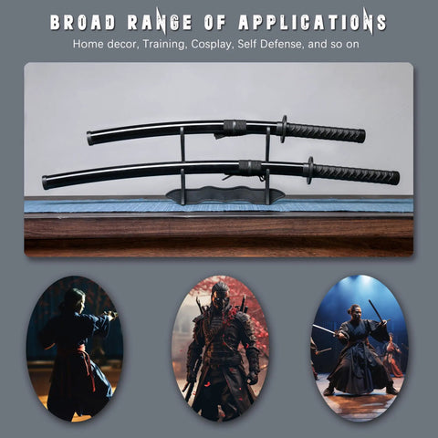 Polypropylene Training Katana Sword For Safe Practice And Cosplay on stand with two swords displayed