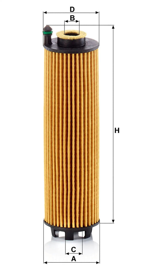 Premium Engine Oil Filter Cartridge HU 6028 Z Direct Drop In Replacement For Mercedes Benz, vertical view with dimensions