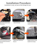 Installation steps for using the 2 Set Brake Bleeder Kit for Cars and Motorcycles, showing hands and parts of a vehicle.