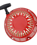 Red GX270 Pull Start Recoil Starter Assembly for GX240 GX270 engines with black handle, top view of 54mm/75mm housing