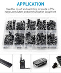 Micro Momentary Tactile Push Button Switch Kit Dope 200 Pc Assortment in box with application examples.
