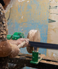 Woodworker using Stainless Steel Lathe Tool Rest With 5 By 8 Inch Post 12 Inch Wood Lathe Turning Accessory for precise control