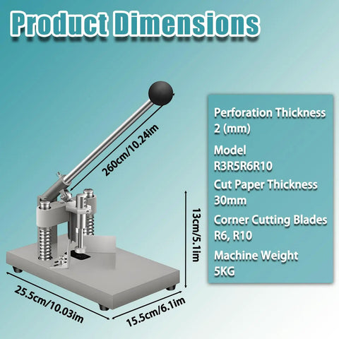 Product dimensions of Heavy Duty Corner Rounder Press Built Like A Tank With Dual R6 And R10 Radius Dies.
