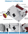 Straight Shooting Mini Electric Belt Sander With Built In Angle Gauge For Zero Sweat Knife Sharpening And Quick Wood Metal Stone Grinding Jobs Around The House showing detailed product structure with features.