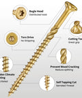 Workhorse Number 10 By 4 Inch Golden Deck Screws With T25 Torx Star Drive And Bugle Head For Interior Exterior Fencing Patio Decks And Furniture Builds 121 Piece Value Pack displayed with detailed features.