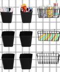 Dope Grid Wall Organizer Set With 3 Black Metal Mesh Baskets, 6 Plastic Hanging Cups, 18 S Hooks And Mounting Hardware shown installed