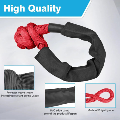 Red Soft Shackle Set With Protective Sleeve 57,000 Lbs Breaking Strength, UHMWPE Synthetic, black protective sleeve