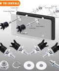 Installation guide for Badass Four Piece Crown License Plate Screws Antitheft Security Bolts with parts and diagram.