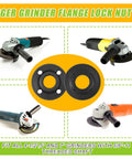 Angle Grinder Extension Shaft Kit With Flange Nuts And Wrench, 5/8-11 Adapter Set, displayed with grinders and flange lock nut.
