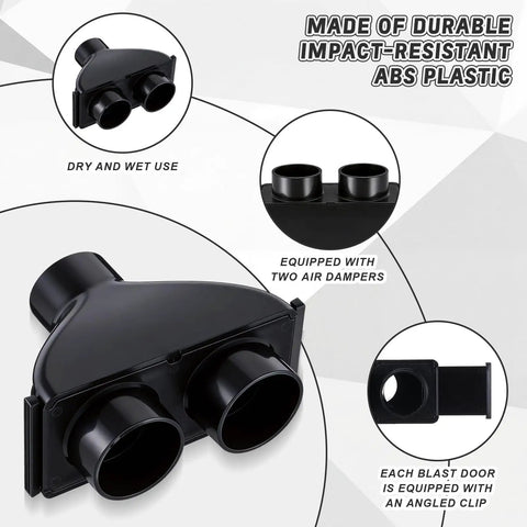 2.5 Inch ABS Vacuum Y Connector Splitter with Independent Blast Gates for Dual Hoses, Dust Collection Adapter