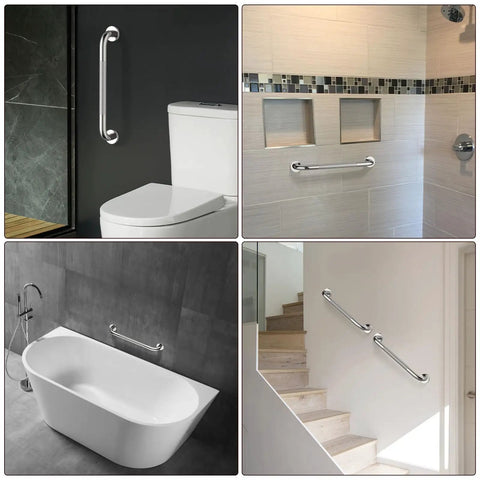 16 Inch Anti Slip Shower Grab Bar Handle in Chrome Finish Stainless Steel Bathroom Grab Bar with Knurled Grip in various settings.
