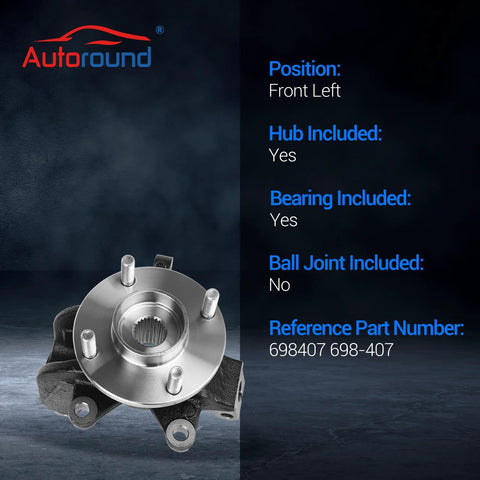 Front Left Steering Knuckle And Wheel Bearing Hub Assembly For Ford Focus 2006 To 2011 Left Driver Side Replacement Includes Hub And Bearing Drop In Fit 698-407