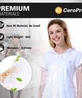 Woman wearing a Disposable Rain Ponchos For Adults, 5 Pack Clear Hooded Ponchos, Thick 0.35mm Waterproof And Tear Resistant