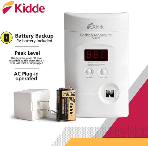 Plug In Carbon Monoxide Alarm With 9 Volt Battery Backup, Digital LED Display, 85 Decibel Siren, Easy 120 Volt Wall Mount, Peak Level Readout, 2 Pack Home Safety Kit