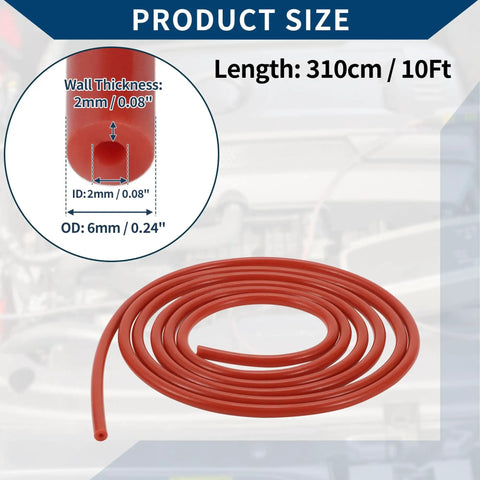 Silicone Vacuum Tubing Hose For Automotive Use High Temp Reinforced 10 Ft Long One Sixteenth Inch Inner Diameter And Two Millimeter Wall